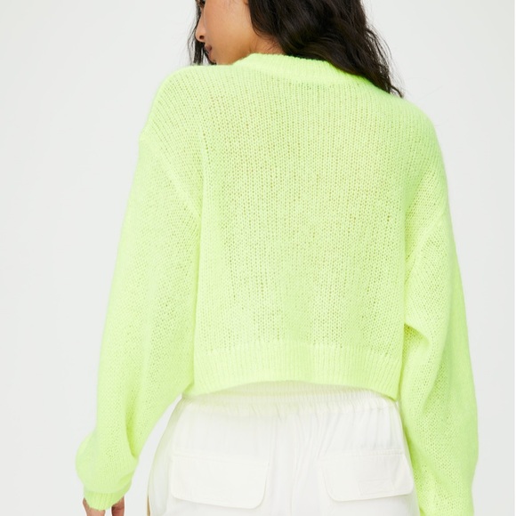 TNA | Cropped Knit Sweater | Neon Yellow | Size Small - Picture 3 of 10